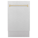 ZLINE Autograph Edition 18” Tallac Series 3rd Rack Top Control Built-In Dishwasher in Fingerprint Resistant Stainless Steel with Polished Gold Handle, 51dBa (DWVZ-SN-18-G)