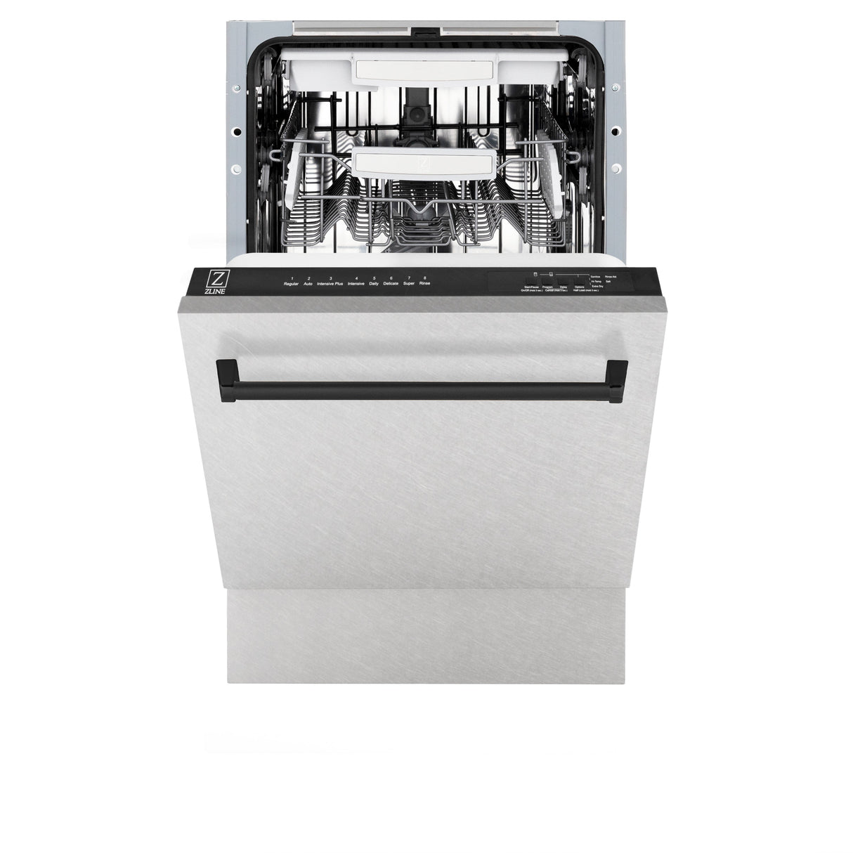 ZLINE Autograph Edition 18” Tallac Series 3rd Rack Top Control Built-In Dishwasher in Fingerprint Resistant Stainless Steel with Matte Black Handle, 51dBa (DWVZ-SN-18-MB)