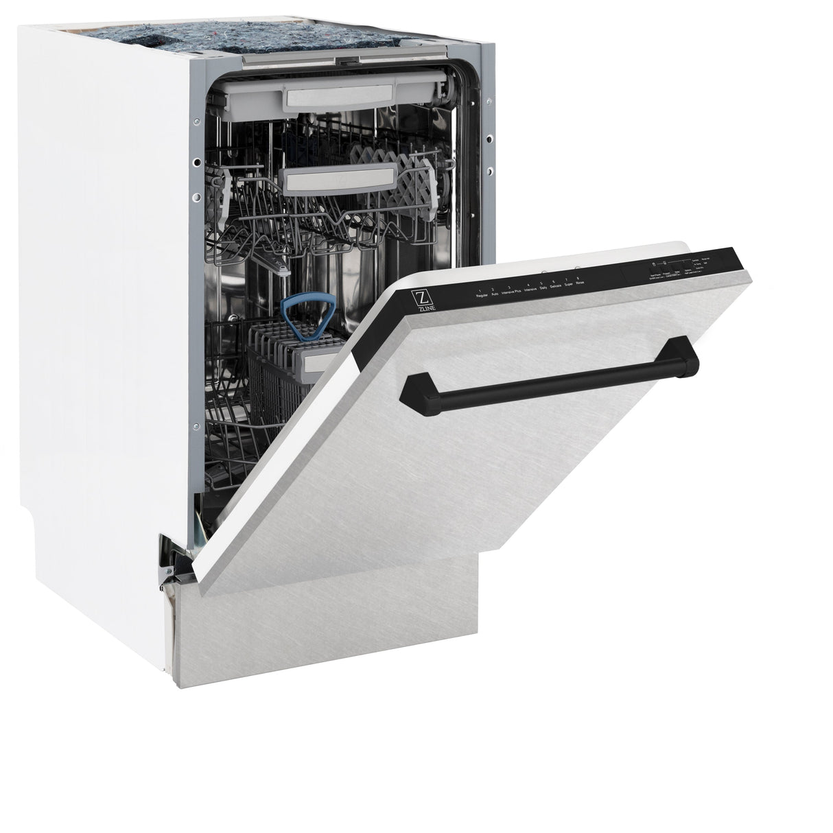 ZLINE Autograph Edition 18” Tallac Series 3rd Rack Top Control Built-In Dishwasher in Fingerprint Resistant Stainless Steel with Matte Black Handle, 51dBa (DWVZ-SN-18-MB)