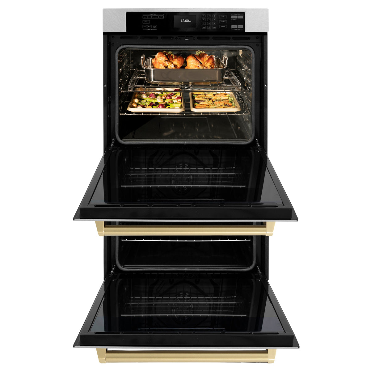ZLINE 30 in. Autograph Edition Professional True Convection Double Wall Oven with Air Fry and Self Clean in Satin Stainless Steel with Champagne Bronze Handles (WADSZ-30-CB)