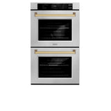 ZLINE 30 in. Autograph Edition Professional True Convection Double Wall Oven with Air Fry and Self Clean in Satin Stainless Steel with Champagne Bronze Handles (WADSZ-30-CB)