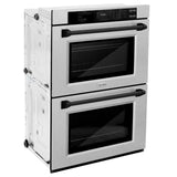 ZLINE 30 in. Autograph Edition Professional True Convection Double Wall Oven with Air Fry and Self Clean in Satin Stainless Steel with Matte Black Handles (WADSZ-30-MB)