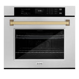ZLINE 30 in. Autograph Edition Professional True Convection Single Wall Oven with Air Fry and Self Clean in Satin Stainless Steel with Champagne Bronze Handle (WASSZ-30-CB)