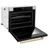 ZLINE 30 in. Autograph Edition Professional True Convection Single Wall Oven with Air Fry and Self Clean in Satin Stainless Steel with Champagne Bronze Handle (WASSZ-30-CB)