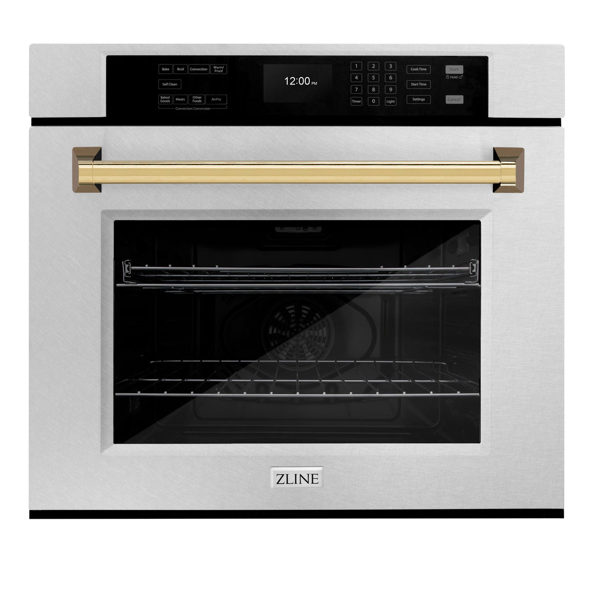 ZLINE 30 in. Autograph Edition Professional True Convection Single Wall Oven with Air Fry and Self Clean in Satin Stainless Steel with Polished Gold Handle (WASSZ-30-G)