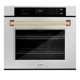 ZLINE 30 in. Autograph Edition Professional True Convection Single Wall Oven with Air Fry and Self Clean in Satin Stainless Steel with Polished Gold Handle (WASSZ-30-G)