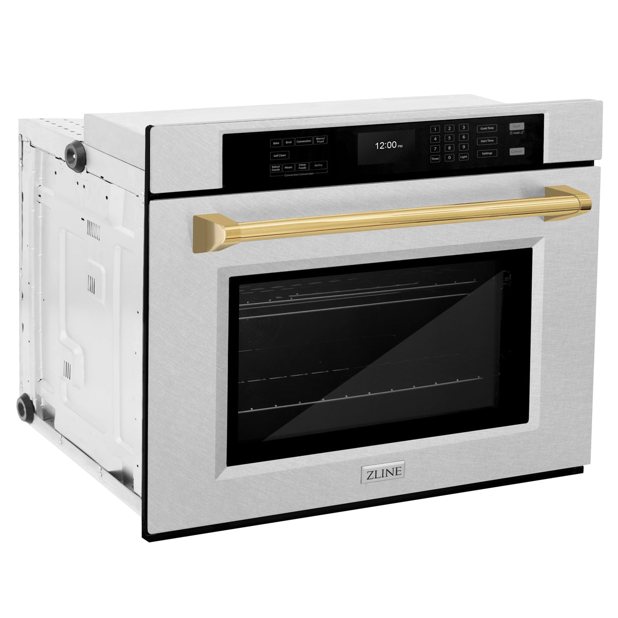 ZLINE 30 in. Autograph Edition Professional True Convection Single Wall Oven with Air Fry and Self Clean in Satin Stainless Steel with Polished Gold Handle (WASSZ-30-G)