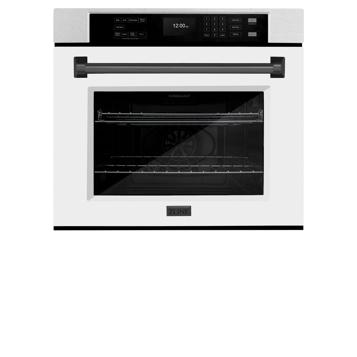 ZLINE 30 in. Autograph Edition Professional True Convection Single Wall Oven with Air Fry and Self Clean in Satin Stainless Steel with White Matte Door and Matte Black Handle (WASSZ-WM-30-MB)