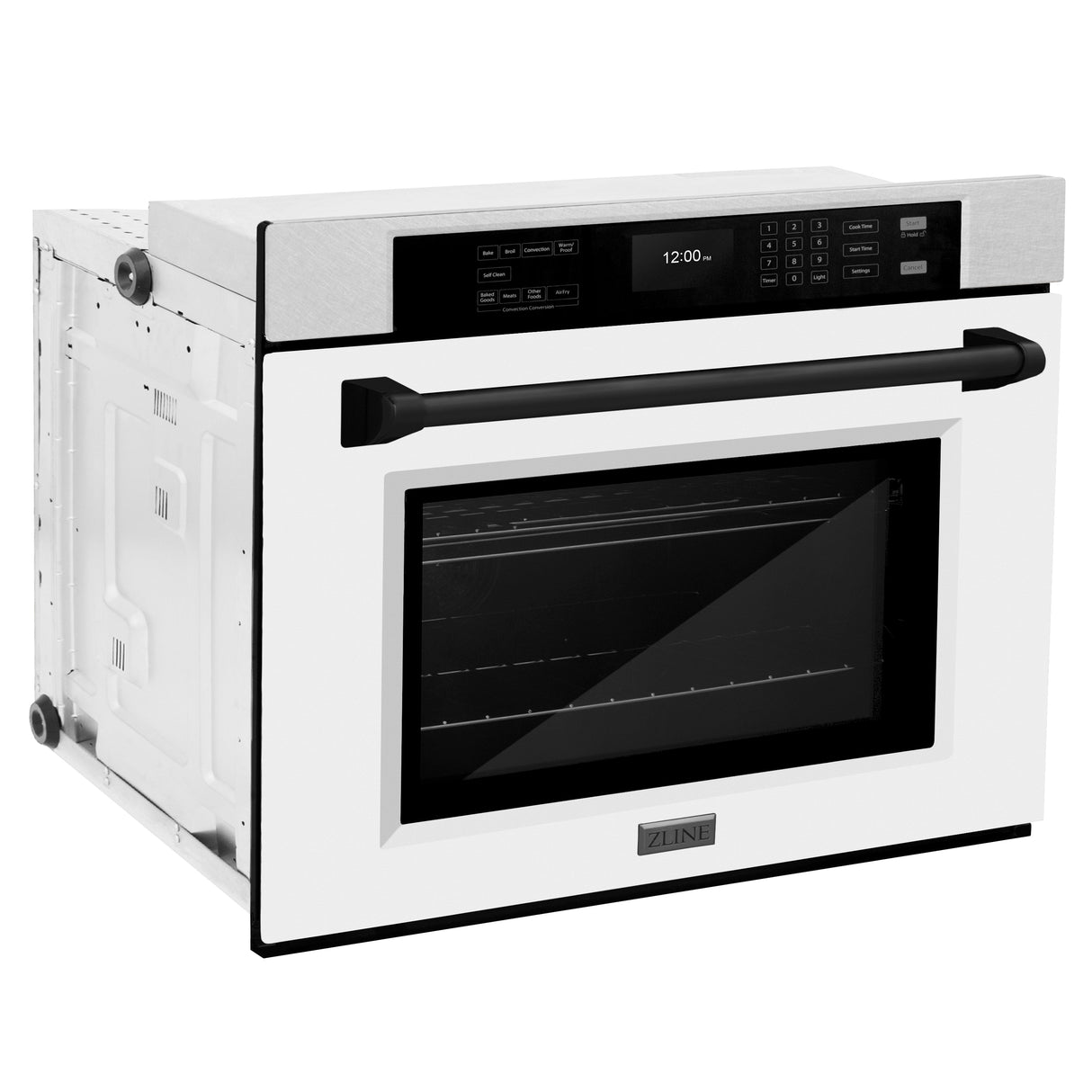 ZLINE 30 in. Autograph Edition Professional True Convection Single Wall Oven with Air Fry and Self Clean in Satin Stainless Steel with White Matte Door and Matte Black Handle (WASSZ-WM-30-MB)