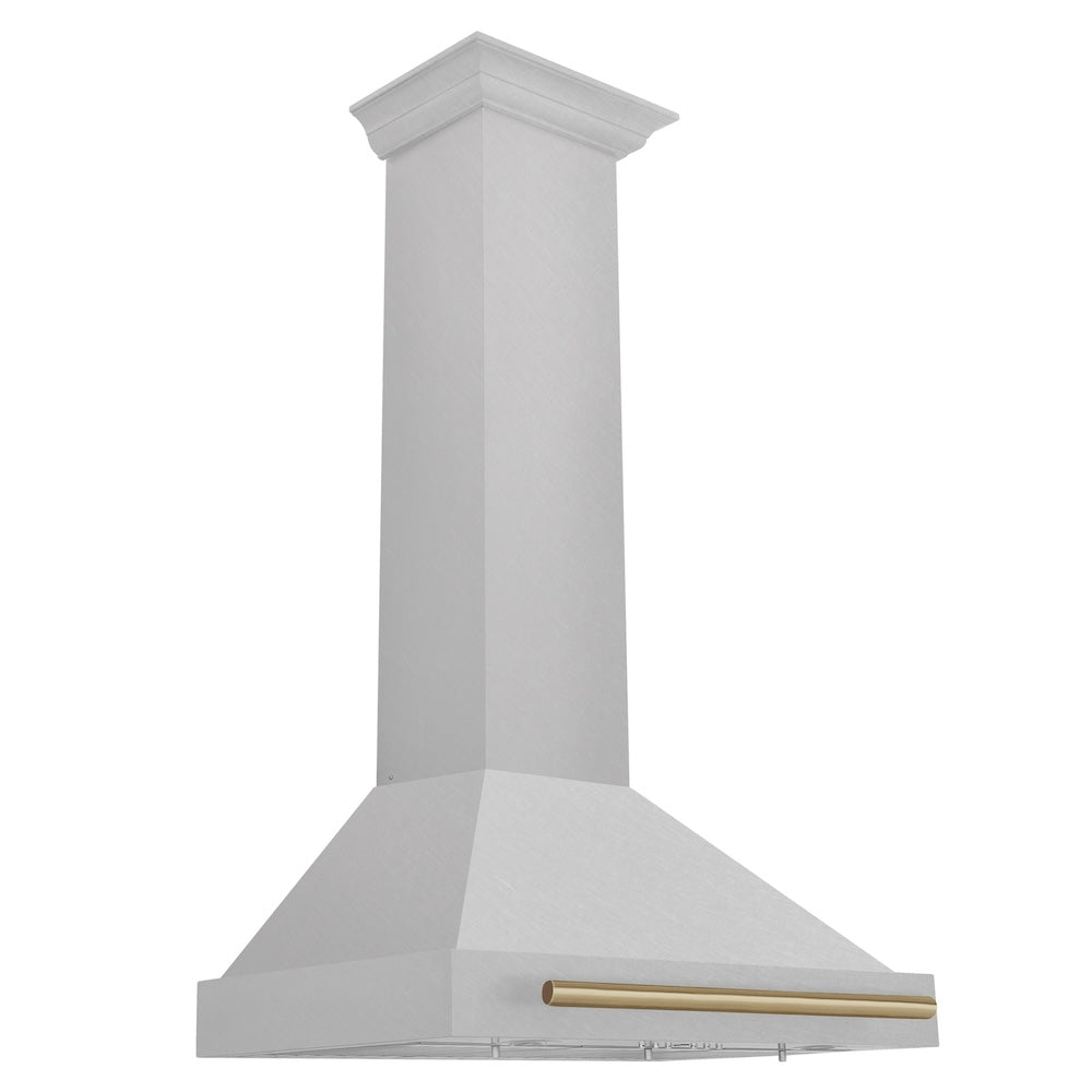 ZLINE 30 in. Autograph Edition Convertible Fingerprint Resistant DuraSnow® Stainless Steel Range Hood with Champagne Bronze Handle (KB4SNZ-30-CB)