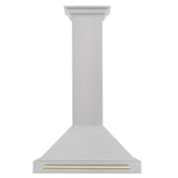 ZLINE 30 in. Autograph Edition Convertible Fingerprint Resistant DuraSnow® Stainless Steel Range Hood with Polished Gold Handle (KB4SNZ-30-G)