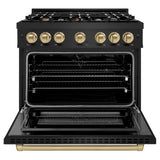 ZLINE Autograph Edition 36 in. 5.2 cu. ft. Select Dual Fuel Range with 6 Burner Gas Cooktop and Electric Convection Oven in Black Stainless Steel with Champagne Bronze Accents (HDRBZ-36-CB)