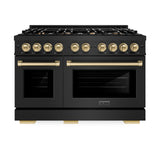 ZLINE Autograph Edition 48 in. 6.7 cu. ft. Select Double Oven Gas Range with 8 Burner Cooktop in Black Stainless Steel and Champagne Bronze Accents (HGRBZ-48-CB)