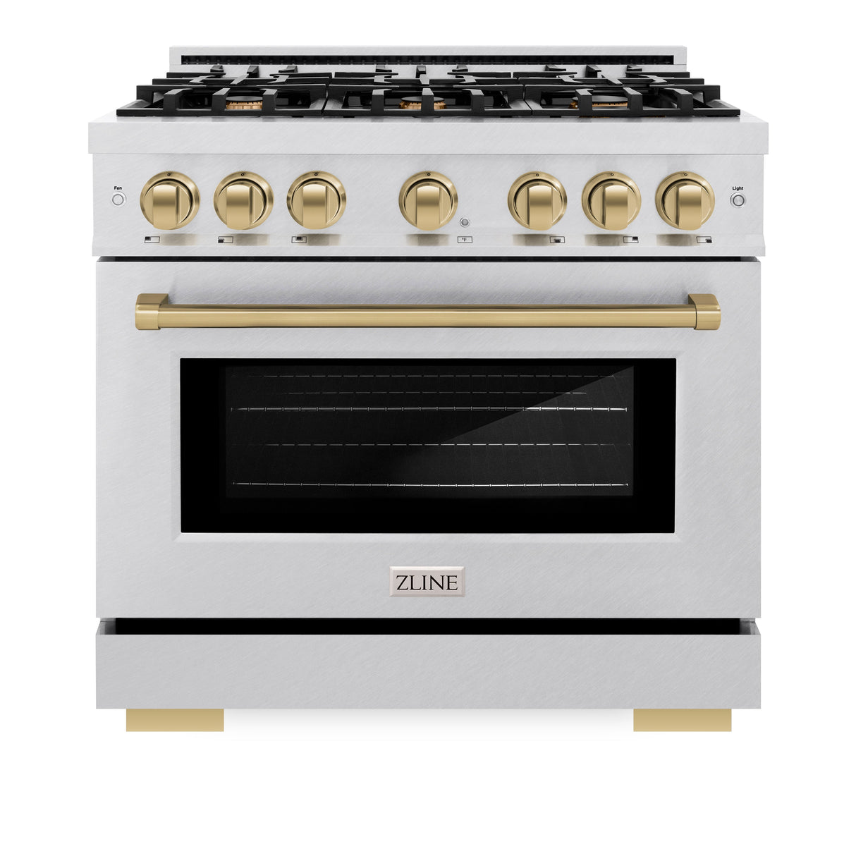 ZLINE Autograph Edition 36 in. 5.2 cu. ft. Select Dual Fuel Range with 6 Burner Gas Cooktop and Electric Convection Oven in Satin Stainless Steel with Champagne Bronze Accents (HDRSZ-36-CB)