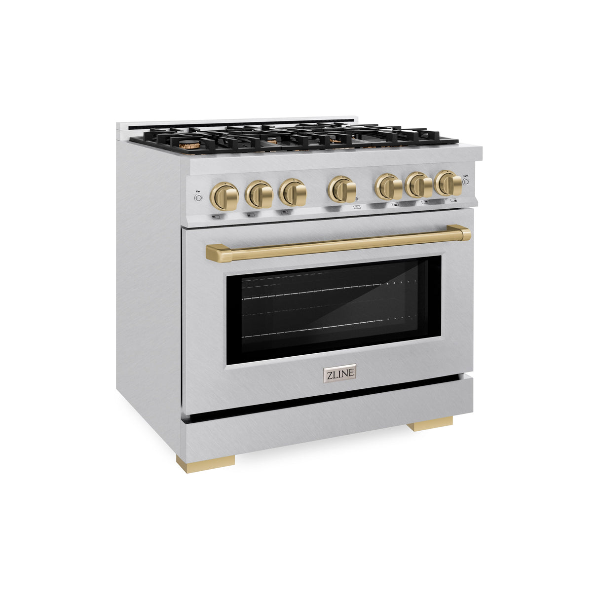 ZLINE Autograph Edition 36 in. 5.2 cu. ft. Select Dual Fuel Range with 6 Burner Gas Cooktop and Electric Convection Oven in Satin Stainless Steel with Champagne Bronze Accents (HDRSZ-36-CB)
