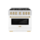 ZLINE Autograph Edition 36 in. 5.2 cu. ft. Select Dual Fuel Range with 6 Burner Gas Cooktop and Electric Convection Oven in Satin Stainless Steel with White Matte Door and Polished Gold Accents (HDRSZ-WM-36-G)
