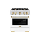 ZLINE Autograph Edition 30 in. 4.2 cu. ft. Select Gas Range with 4 Burner Cooktop and Convection Gas Oven in Satin Stainless Steel with White Matte Door and Champagne Bronze Accents (HGRSZ-WM-30-CB)