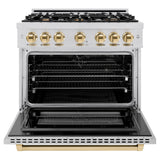ZLINE Autograph Edition 36 in. 5.2 cu. ft. Select Dual Fuel Range with 6 Burner Gas Cooktop and Electric Convection Oven in Stainless Steel with Polished Gold Accents (HDRZ-36-G)