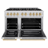 ZLINE Autograph Edition 48 in. 6.7 cu. ft. Select Double Oven Dual Fuel Range with 8 Burner Gas Cooktop in Stainless Steel and Polished Gold Accents (HDRZ-48-G)