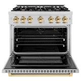 ZLINE Autograph Edition 36 in. 5.2 cu. ft. Select Gas Range with 6 Burner Cooktop and Convection Gas Oven in Stainless Steel and Polished Gold Accents (HGRZ-36-G)