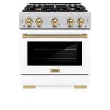 ZLINE Autograph Edition 30 in. 4.2 cu. ft. Select Dual Fuel Range with 4 Burner Gas Cooktop and Electric Convection Oven in Stainless Steel with White Matte Door and Champagne Bronze Accents (HDRZ-WM-30-CB)