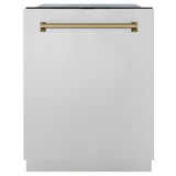 ZLINE Autograph Edition 24" Monument Series 3rd Rack Top Touch Control Tall Tub Dishwasher in Stainless Steel with Champagne Bronze Handle, 45dBa (DWMTZ-304-24-CB)