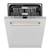 ZLINE Autograph Edition 24" Monument Series 3rd Rack Top Touch Control Tall Tub Dishwasher in Stainless Steel with Polished Gold Handle, 45dBa (DWMTZ-304-24-G)