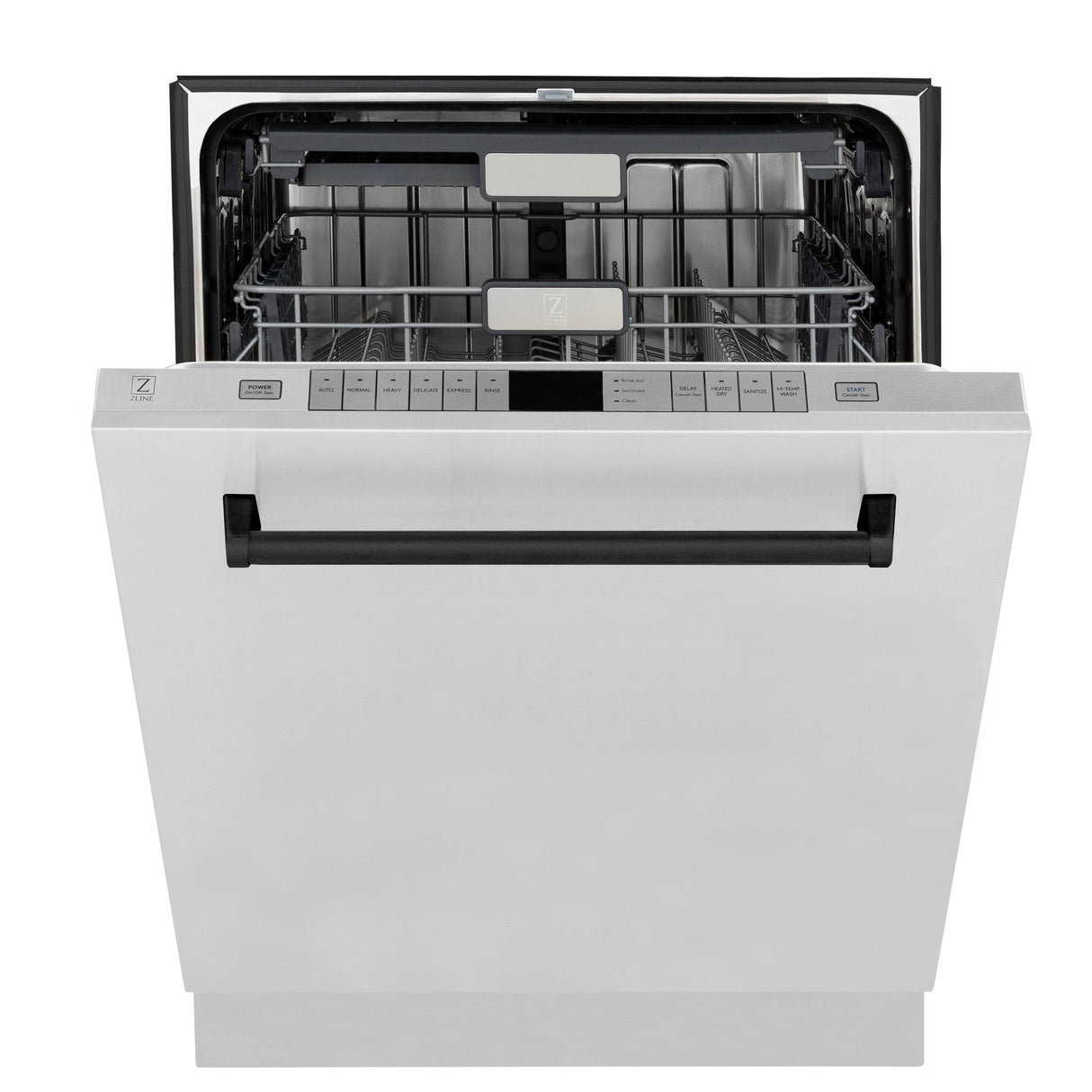 ZLINE Autograph Edition 24" Monument Series 3rd Rack Top Control Built-In Tall Tub Dishwasher in Stainless Steel with Matte Black Handle, 45dBa (DWMTZ-304-24-MB)