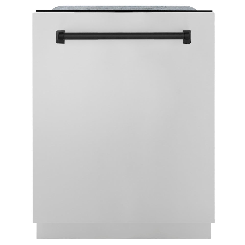 ZLINE Autograph Edition 24" Monument Series 3rd Rack Top Control Built-In Tall Tub Dishwasher in Stainless Steel with Matte Black Handle, 45dBa (DWMTZ-304-24-MB)