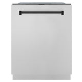ZLINE Autograph Edition 24" Monument Series 3rd Rack Top Control Built-In Tall Tub Dishwasher in Stainless Steel with Matte Black Handle, 45dBa (DWMTZ-304-24-MB)