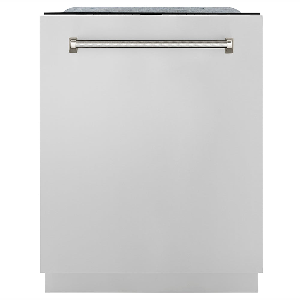 ZLINE Autograph Edition 24 in. Monument Series 3rd Rack Top Touch Control Tall Tub Dishwasher in Stainless Steel with Polished Nickel Helix Handle, 45dBa (DWMTZ-30424-KPN)