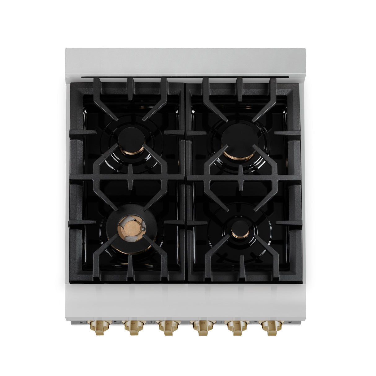 ZLINE Autograph Edition 24 in. 2.8 cu. ft. Legacy Dual Fuel Range with 4 Burner Gas Cooktop and Electric Convection Oven in Stainless Steel and Champagne Bronze Accents (RAZ-24-CB)