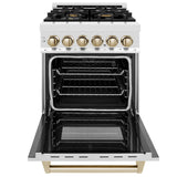 ZLINE Autograph Edition 24 in. 2.8 cu. ft. Legacy Dual Fuel Range with 4 Burner Gas Cooktop and Electric Convection Oven in Stainless Steel and Polished Gold Accents (RAZ-24-G)