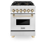 ZLINE Autograph Edition 24 in. 2.8 cu. ft. Legacy Dual Fuel Range with 4 Burner Gas Cooktop and Electric Convection Oven in Stainless Steel and Polished Gold Accents (RAZ-24-G)