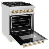 ZLINE Autograph Edition 24 in. 2.8 cu. ft. Legacy Dual Fuel Range with 4 Burner Gas Cooktop and Electric Convection Oven in Stainless Steel and Polished Gold Accents (RAZ-24-G)