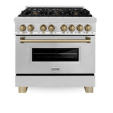ZLINE Autograph Edition 36 in. 4.6 cu. ft. Legacy Dual Fuel Range with 6 Burner Gas Cooktop and Electric Convection Oven in Stainless Steel and Champagne Bronze Accents (RAZ-36-CB)