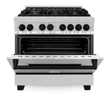 ZLINE Autograph Edition 36 in. 4.6 cu. ft. Legacy Dual Fuel Range with 6 Burner Gas Cooktop and Electric Convection Oven in Stainless Steel and Matte Black Accents (RAZ-36-MB)
