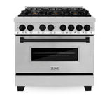 ZLINE Autograph Edition 36 in. 4.6 cu. ft. Legacy Dual Fuel Range with 6 Burner Gas Cooktop and Electric Convection Oven in Stainless Steel and Matte Black Accents (RAZ-36-MB)