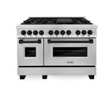 ZLINE Autograph Edition 48 in. 6.0 cu. ft. Legacy Dual Fuel Range with 7 Burner Gas Cooktop and 2 Electric Ovens in Stainless Steel and Matte Black Accents (RAZ-48-MB)