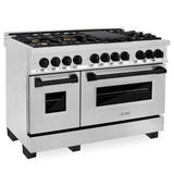 ZLINE Autograph Edition 48 in. 6.0 cu. ft. Legacy Dual Fuel Range with 7 Burner Gas Cooktop and 2 Electric Ovens in Stainless Steel and Matte Black Accents (RAZ-48-MB)