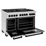 ZLINE Autograph Edition 48 in. 6.0 cu. ft. Legacy Dual Fuel Range with 7 Burner Gas Cooktop and 2 Electric Ovens in Stainless Steel and Matte Black Accents (RAZ-48-MB)