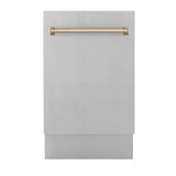 ZLINE Autograph Edition 18” Tallac Series 3rd Rack Top Control Built-In Dishwasher in Stainless Steel with Champagne Bronze Handle, 51dBa (DWVZ-304-18-CB)