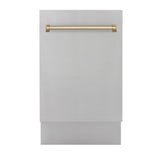 ZLINE Autograph Edition 18” Tallac Series 3rd Rack Top Control Built-In Dishwasher in Stainless Steel with Champagne Bronze Handle, 51dBa (DWVZ-304-18-CB)