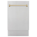 ZLINE Autograph Edition 18” Tallac Series 3rd Rack Top Control Built-In Dishwasher in Stainless Steel with Champagne Bronze Handle, 51dBa (DWVZ-304-18-CB)