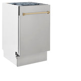 ZLINE Autograph Edition 18” Tallac Series 3rd Rack Top Control Built-In Dishwasher in Stainless Steel with Champagne Bronze Handle, 51dBa (DWVZ-304-18-CB)