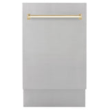 ZLINE Autograph Edition 18” Tallac Series 3rd Rack Top Control Built-In Dishwasher in Stainless Steel with Polished Gold Handle, 51dBa (DWVZ-304-18-G)