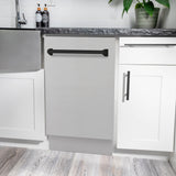 ZLINE Autograph Edition 18” Tallac Series 3rd Rack Top Control Built-In Dishwasher in Stainless Steel with Matte Black Handle, 51dBa (DWVZ-304-18-MB)