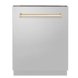 ZLINE Autograph Edition 24" Tallac Series 3rd Rack Top Control Built-In Tall Tub Dishwasher in Stainless Steel with Polished Gold Handle, 51dBa (DWVZ-304-24-G)
