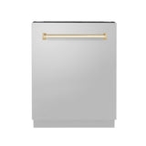 ZLINE Autograph Edition 24" Tallac Series 3rd Rack Top Control Built-In Tall Tub Dishwasher in Stainless Steel with Polished Gold Handle, 51dBa (DWVZ-304-24-G)
