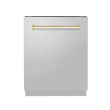 ZLINE Autograph Edition 24" Tallac Series 3rd Rack Top Control Built-In Tall Tub Dishwasher in Stainless Steel with Polished Gold Handle, 51dBa (DWVZ-304-24-G)